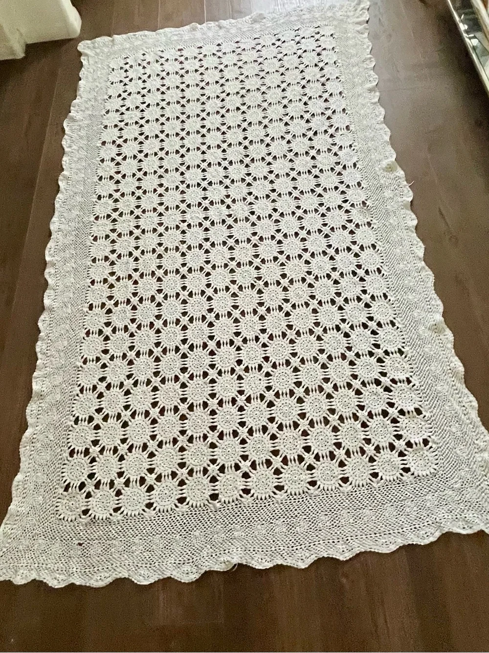 Handmade White Crochet Throw Blanket 50/86 Inches